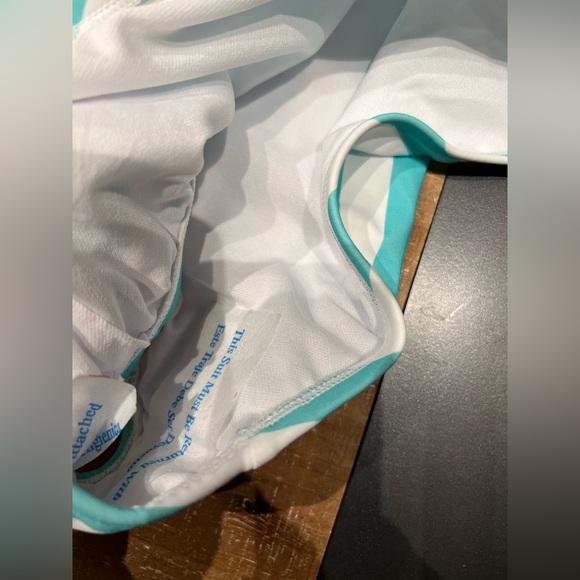 Kona Sol One Piece Swimsuit Turquoise blue and white stripes. - Picture 5 of 5